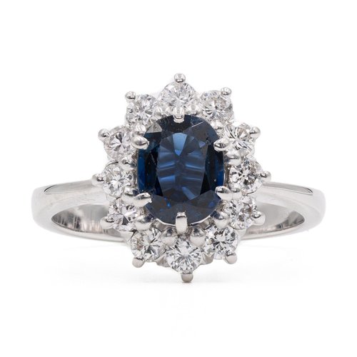 Vintage 18k White Gold Sapphire & Diamonds Daisy Ring, 1970s for sale ...