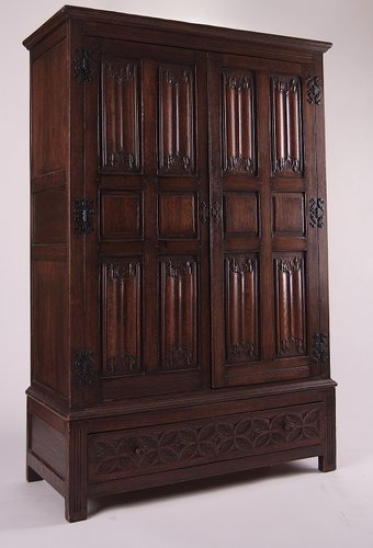 Gothic Revival Oak Made Wardrobe, 1960s for sale at Pamono