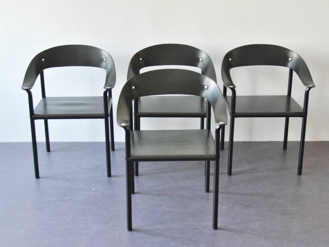 Vintage Black Leather Lacquered Metal Dining Chairs Set Of Vintage Black Leather Lacquered Metal Dining Chairs Set Of 4 For At Pamono