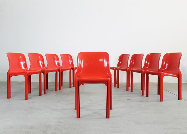 その他 Heller Selene Vico Magisteretti Italy Red Selene Chairs by Vico Magistretti for Heller, 2002s, Set of 9