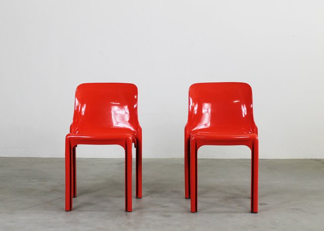 Set of Red Selene Chairs by Vico Magistretti for Artemide