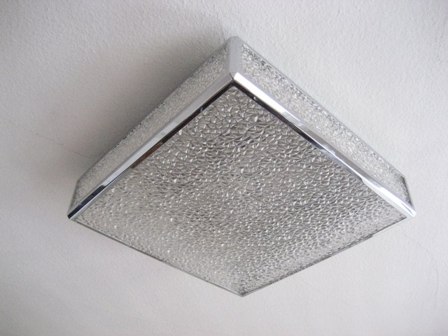 Vintage Belgian Ceiling Lamp With Plastic Sheets In Chrome Frame