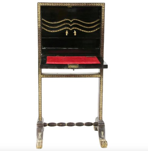 Antique Chinese Napoleon III Lacquer and Gilt Writing Desk, Set of 2 for sale at Pamono