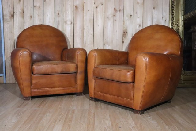 Fauteuils Club en Cuir, 1980s, Set de 2 en vente sur Pamono