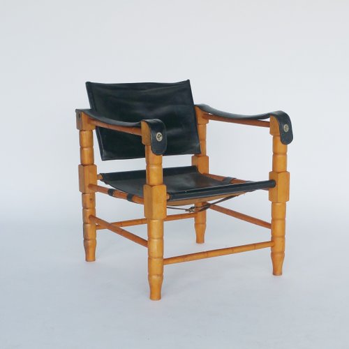 Black Leather Safari Chair 1960s