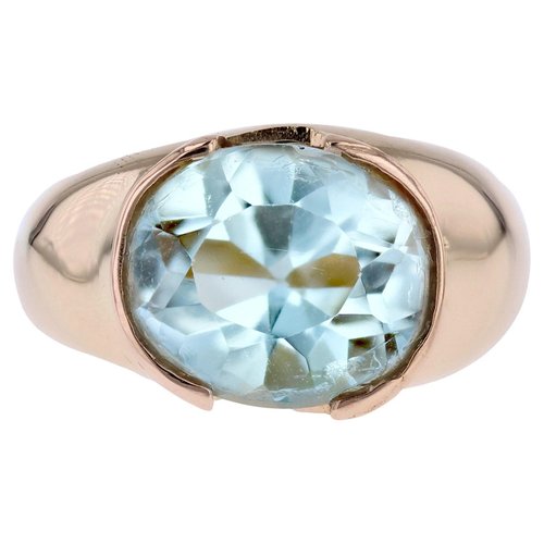 Anello in oro giallo 18 carati con topazio, Francia, anni '80 in