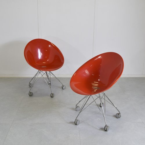 Set of Vintage Eros Model Chairs in Polycarbonate and Die-Cast