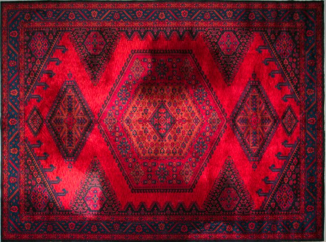 Middle Eastern Rug in Tribal Red Blue Wool, 1950s for sale at Pamono
