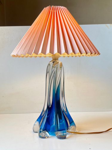 Glas & Kristallarmatur (GK) 社 デスクライト 60s Mid-Century Twisted Crystal Glass Table Lamp with Pink Shade from