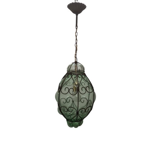 Collier Vintage Vénitien Pour Mariage - Perles En Verre Murano Vert, Pendentif Nœud - Longueur 32,5 Cm
