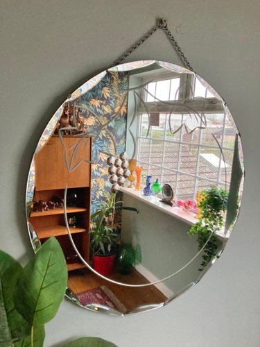 Miroir festonné avec cadre floral feuillagé multicolore peint à la main - En ven
