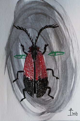 Kim Soo Young, Rostro de mujer con insectos, 2023, Técnica mixta sobre ...