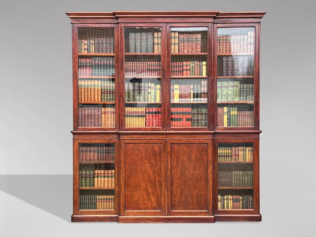 Large Mahogany Breakfront Library Bookcase, 1840s for sale at Pamono