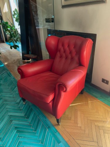 Red Leather Armchair from Poltrona Frau, 1980s for sale at Pamono