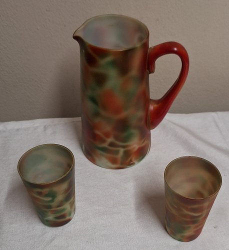 Art Deco Saftkaraffe mit Gläsern, 1920er, 3er Set bei Pamono kaufen