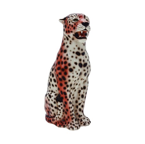 Leopard Statue Ceramic Pink from Ceramiche Boxer | Chairish