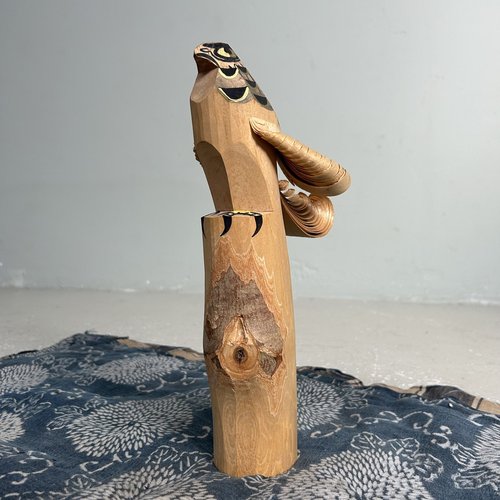 Vintage Japanese Hawk Wood Carving from Tsugaru, 1960s for