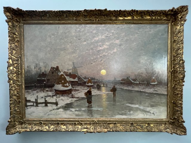 Johann Jungblut, Impressionistic Winter Landscape, 1885, Oil on Canvas,  Framed
