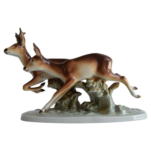 Sculpture Royal Dux En Porcelaine - Chien Setter Chasse - Modèle 876 - Crème