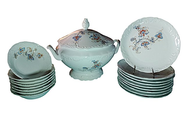 Service De Table En Porcelaine Tharaud – Blanc Et Doré – Type Sèvres – Occasion