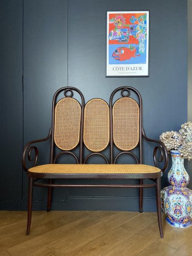 Table Et Chaise Vintage Cannage Et Bois Courbé - Lot De 2 Meubles Anciens