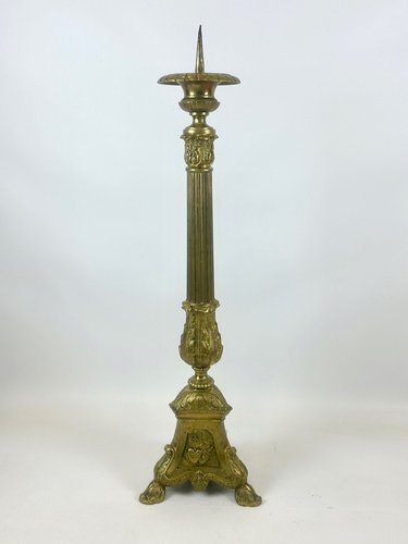 Large French Brass Altar Candlestick, 1920s for sale at Pamono