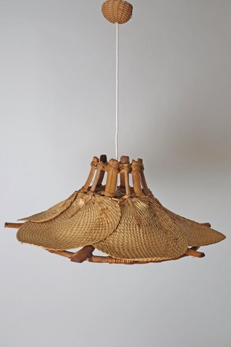 Mid-Century Fcherlampe aus Bambus im Stil von Ingo Maurer, 1970er