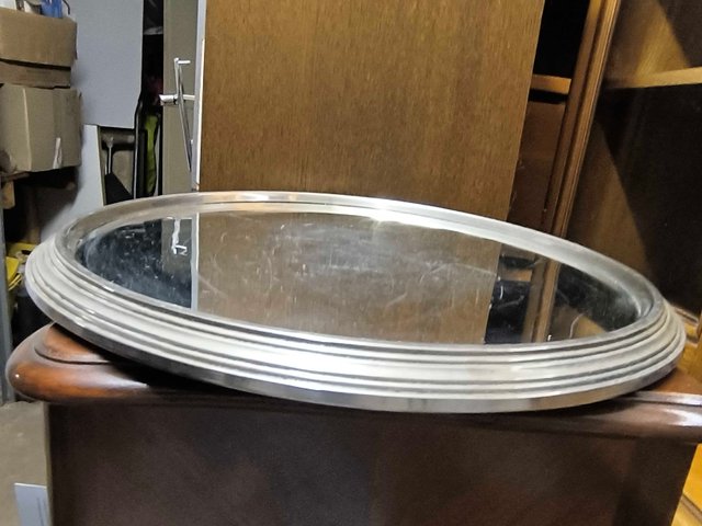 Plateau De Service Art-déco – Miroir Et Inox, Début XXe, Motif Floral, Vintage