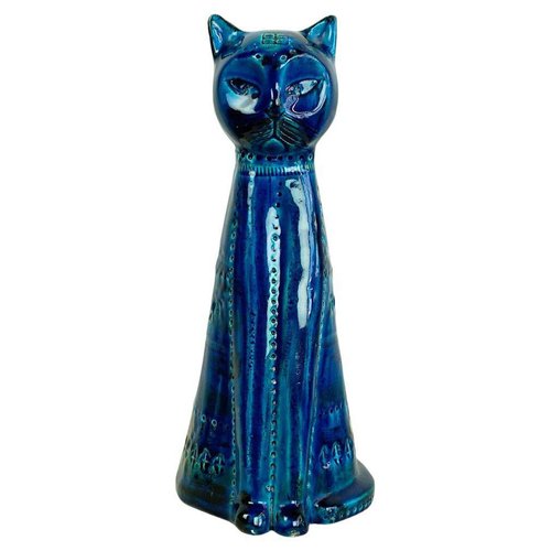 Mid-Century Italian Rimini Blu Ceramic Cat attributed to Aldo