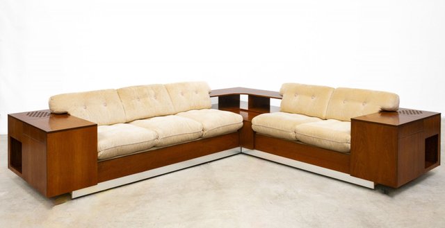 Corner Sofa with Record Player and Bar Compartment from Bernini, Italy ...