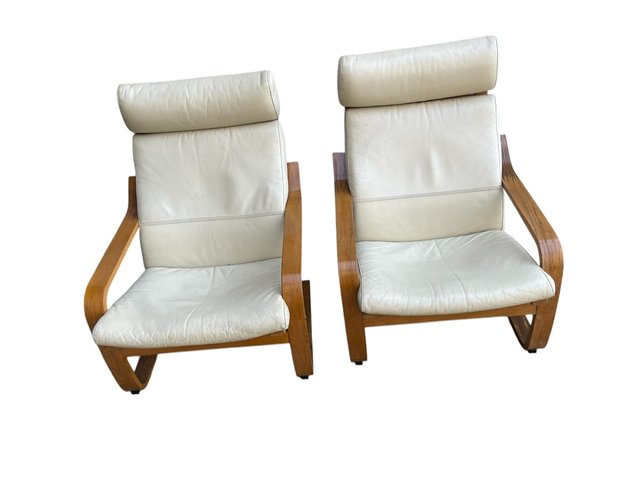 Office Poang Armchairs Vintage Wooden Leather Poang Armchairs From