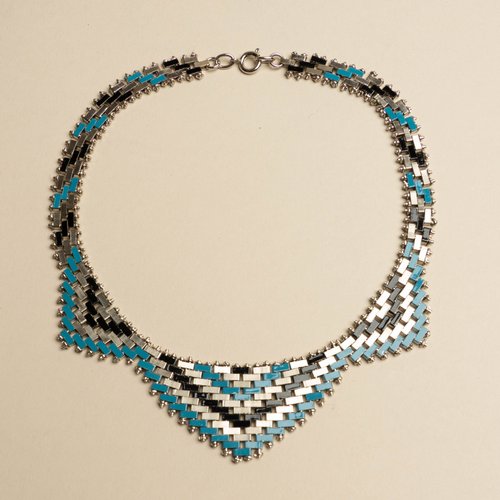 Collier Art Déco Années 1930-1940 En Verre Noir Et Blanc - Bijou Vintage Occasion