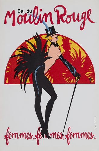 Original Vintage Bal du Moulin Rouge Femmes Offset Lithograph