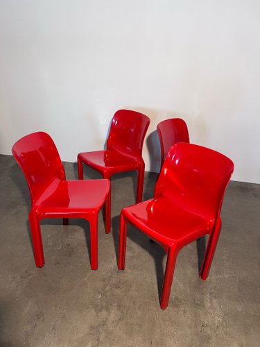 オリジナルヴィンテージ Artemide Selene Vintage Red Selene Model Chairs by Vico Magistretti for