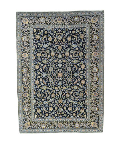Kashan Blue Rug Hand-Knotted Kashan Rug with Dark Blue with Floral Patterns for sale at ...