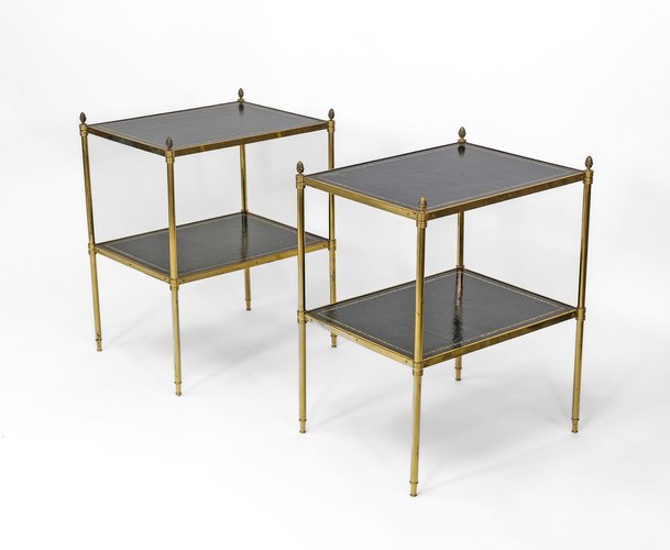 Seven Tier Gilt Metal and Metal Etagere with Leather Shelves Seven Tier Gilt Metal and Metal Etagere with Leather Shelves