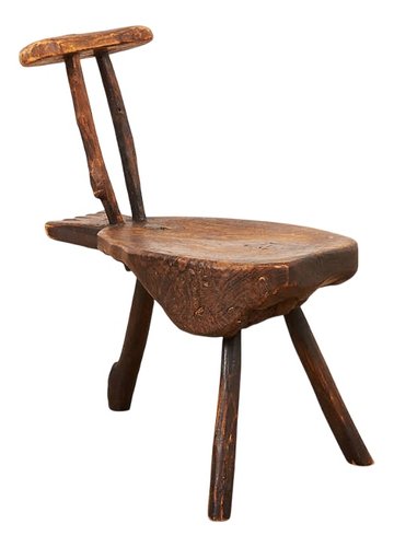 Wooden 3-Legged Stool with Backrest for sale at Pamono