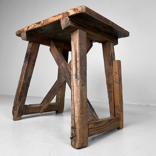Vintage Japanese Wooden Stool, 1920s for sale at Pamono