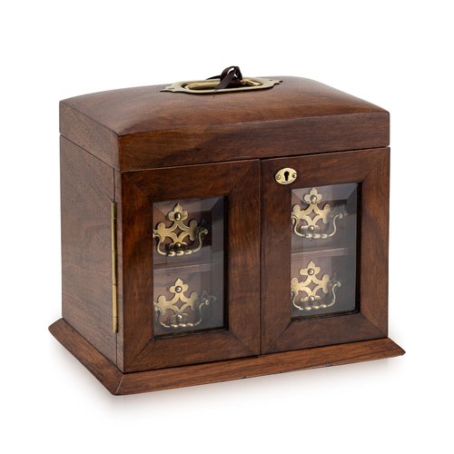英国アンティークジュエリーボックスTHE NORTHERN GOLDSMITHS Antique 19th Century Victorian Walnut & Glass Fronted Jewellery