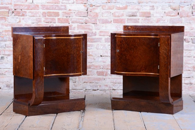 Art Deco Bedside Tables in Beech, 1920s, Set of 2 for sale at Pamono
