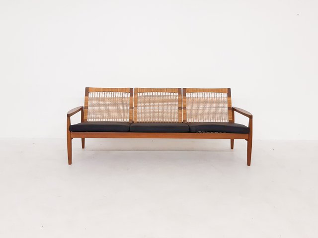 Vintage Danish Rattan Backed Sofa by Hans Olsen for BRDR Juul ...