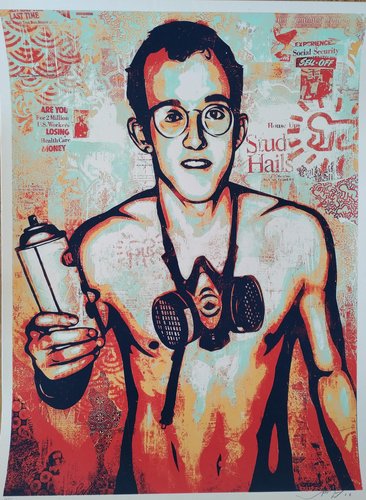 激安の Giant), (Obey Fairey Shepard Keith (Green Canvas Haring 版画