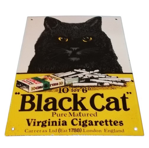 Broche Vintage CARVEN Années 70 - Chat Noir émaillé Sur Fond Doré - Occasion