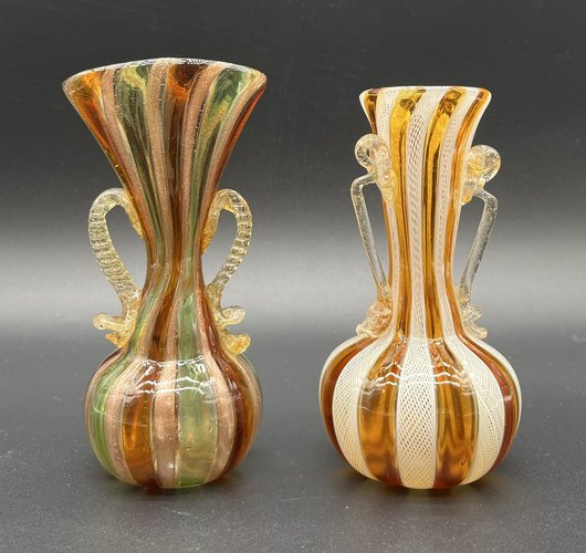Antique Salviati Filigree Murano Glass Miniature Vases, 1900s, Set