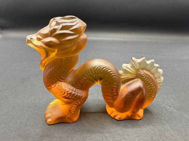 【レア美品 】LALIQUE アンバー ボウル 11cm China Mood Chinese Dragon Sculpture in Amber and Frosted Glass by René