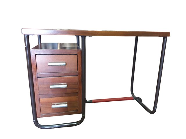 Bureau Années 70 Crème Métal Et Verre Biseauté - Design XXe Siècle