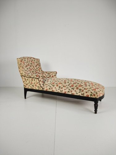 French Chaise Longue with Floral Upholstery, 19th Century