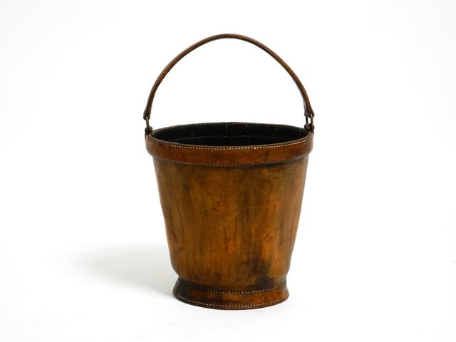 View of Large Mid-Century Modern Paper Basket in Cowhide, 1960s for sale at Pamono