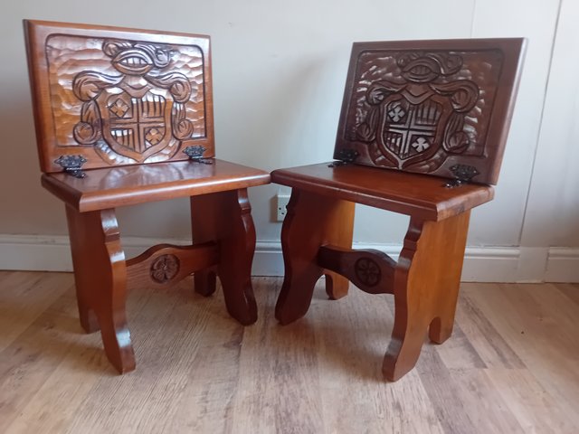 Mid-Century French or Spanish Carved Oak Metamorphic Stools, 1960s, Set ...