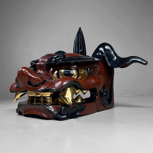 邦楽 tales MASCHERA Japanese Taishō Shishi Lion Dance Mask in Wood, 1920s for sale at